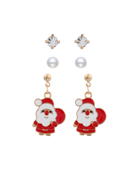 3 Pairs Christmas Tree Santa Faux Pearl Earrings Set - Santa claus