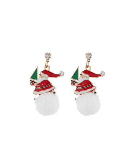 Christmas Santa Snowflake Fuzzy Ball Earrings - Santa claus