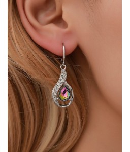 Water Drop Shape Zircon Decorated Dangle Earrings