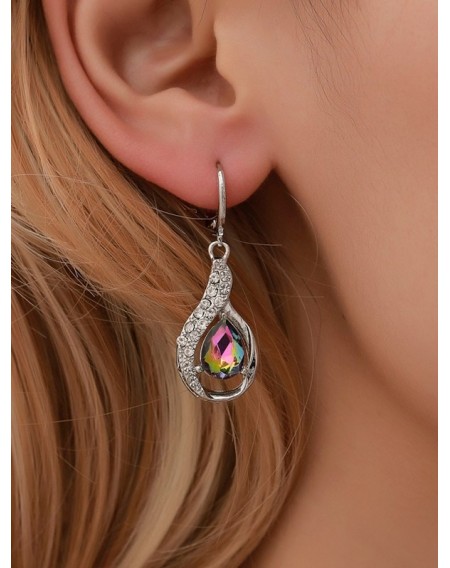 Water Drop Shape Zircon Decorated Dangle Earrings