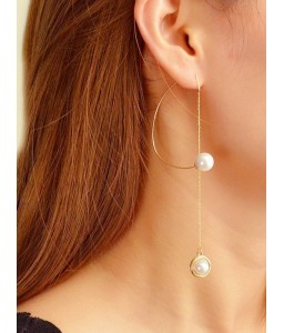 Single Faux Pearl Long Chain Earrings