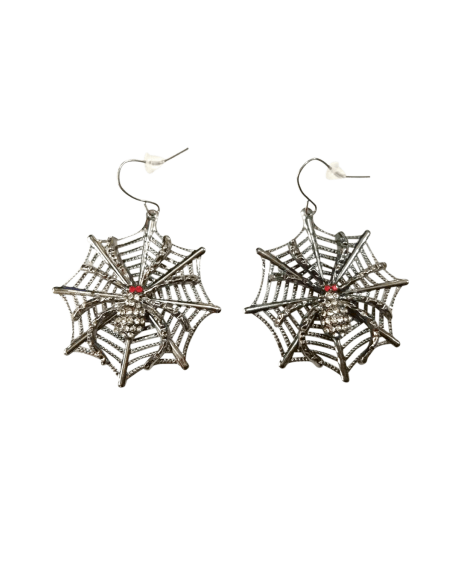 Halloween Rhinestone Spider Web Hook Earrings