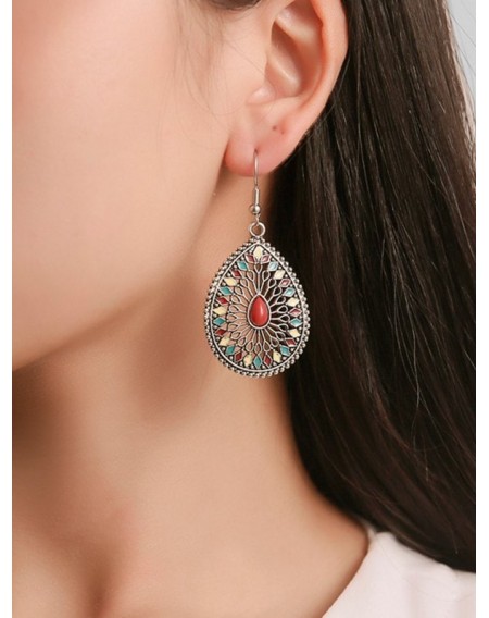 Ethnic Teardrop-shaped Carved Hollow Earrings