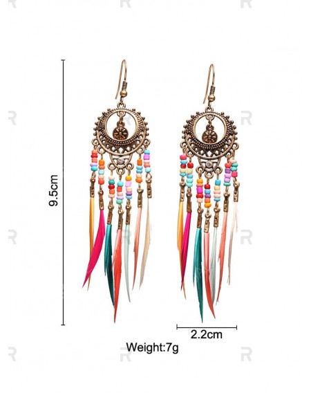 Ethnic Beaded Feather Long Drop Earrings
