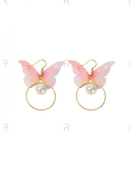 Faux Pearl Butterfly Circle Drop Earrings