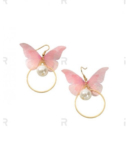 Faux Pearl Butterfly Circle Drop Earrings