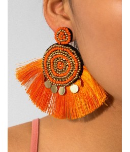 Ethnic Fringe Beads Round Earrings