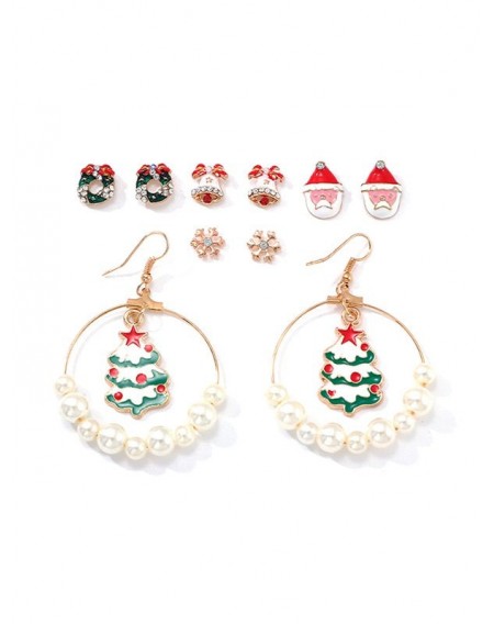 5 Pairs Christmas Tree Santa Snowflake Earrings Set