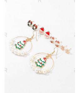 5 Pairs Christmas Tree Santa Snowflake Earrings Set