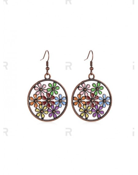 Archaic Flower Hollow Round Earrings