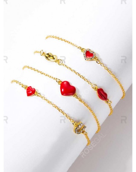 4Pcs Rhinestone Heart Lip Bracelet Set