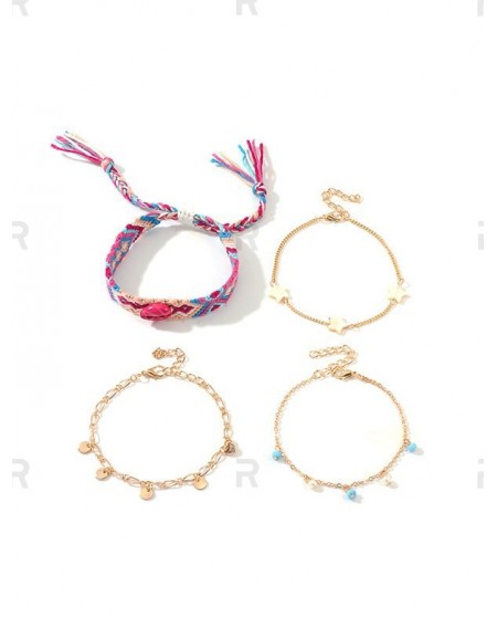 4Pcs Bohemian Braid Shell Star Bracelet Set