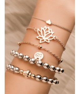 5Pcs Heart Hollow Lotus Beaded Bracelet Set
