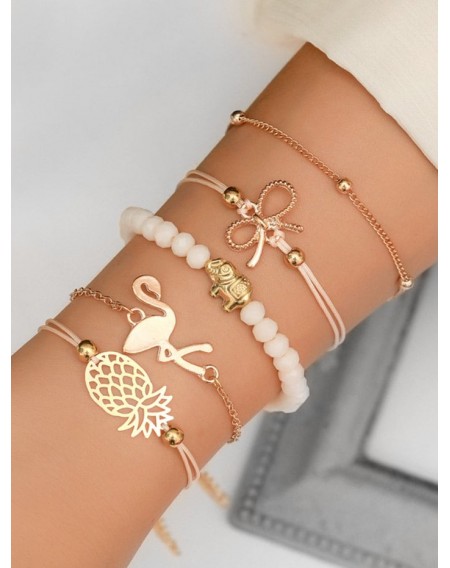 5Pcs Pineapple Flamingo Elephant Bracelet Set