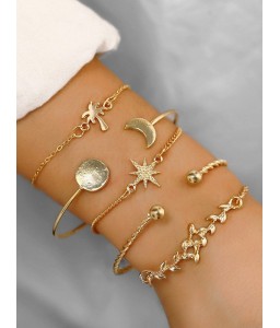 Simple Leaf Celestial Cuff Bracelet Set