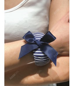 Striped Fabric Bowknot Wide Cuff Bracelet