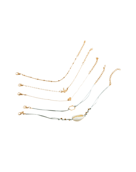Five-piece Heart Shell Palm Tree Chain Bracelet Sets