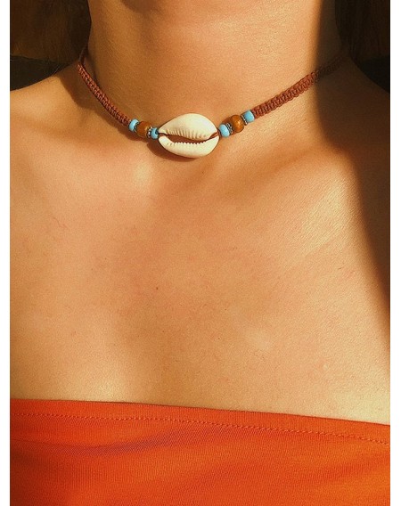 Bohemia Shell Pendant Knitted Choker Necklace
