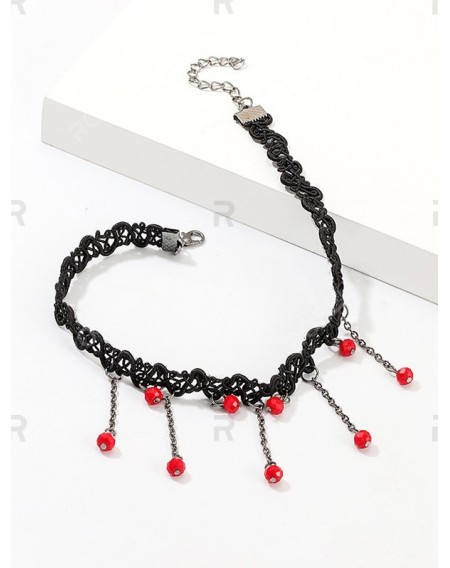 Gothic Beads Fringe Lace Choker Necklace