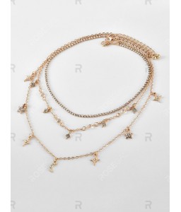 Full Rhinestone Star Moon Layered Chain Necklace