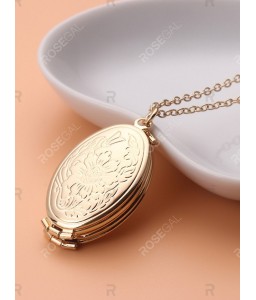 Oval Engraved Floral Photo Locket Necklace - Flowers