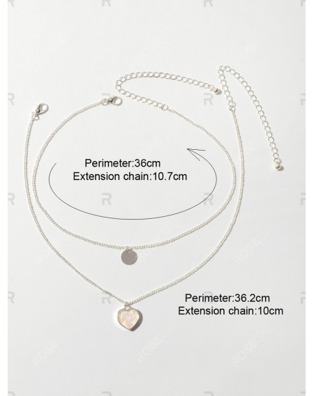 2Pcs Heart Round Pendant Necklace Set