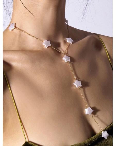 Star Shape Pearl Link Chain Y Shape Necklace