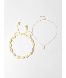 2Pcs Beach Cord Chain Shell Necklaces Set