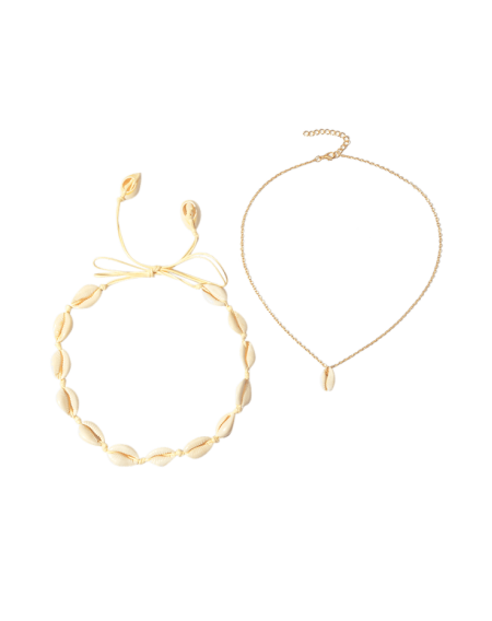 2Pcs Beach Cord Chain Shell Necklaces Set