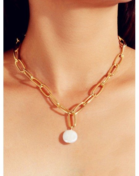 Round Pearl Pendant Chain Necklace