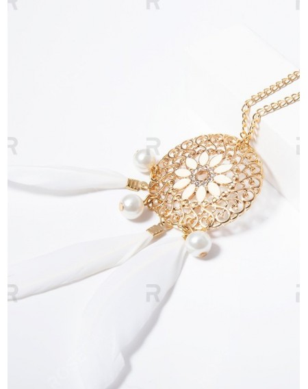 Dreamcatcher Flower Hollow Feather Long Necklace