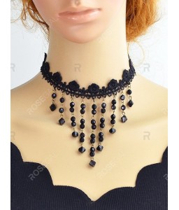 Floral Lace Beaded Fringe Choker Necklace
