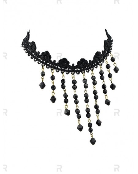 Floral Lace Beaded Fringe Choker Necklace