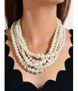 Multilayered Faux Pearl Chunky Necklace