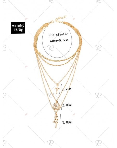 Alloy Rose Flower Crucifix Layered Necklace