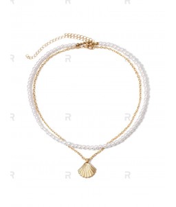 Faux Pearl Scallop Double Layer Necklace