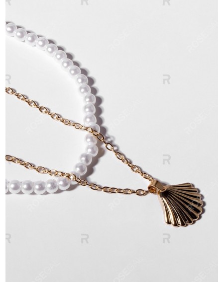 Faux Pearl Scallop Double Layer Necklace