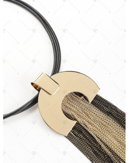 Layered Faux Leather Tassel Geometric Pendants Necklace