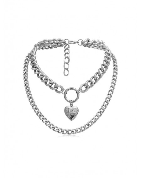 Link Chain Heart Layers Necklace