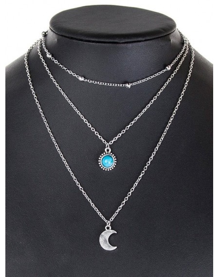 Layered Moon Faux Turquoise Necklace