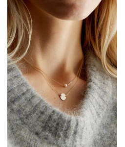 Layered Artificial Pearl Disc Chain Necklace - 42+46+7