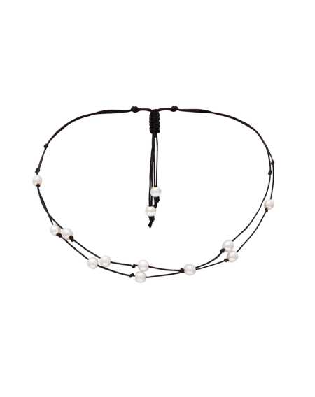 Faux Pearl Drawstring Rope Choker Necklace