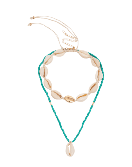 Drawstring Shell Beaded Layered Necklace