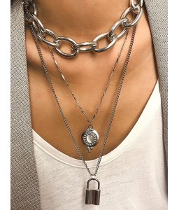 Link Chain Lock Layered Necklace