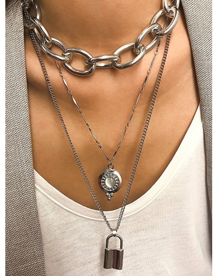 Link Chain Lock Layered Necklace