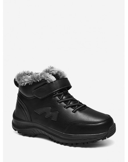 Faux Fur Trim PU Leather Ankle Snow Boots - Eu 44