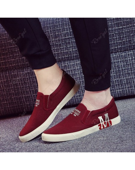 Men's Sneakers Canvas Shoes Slip Ons Casual Letter Designed Durable Fancy Comfy Loafers - 42