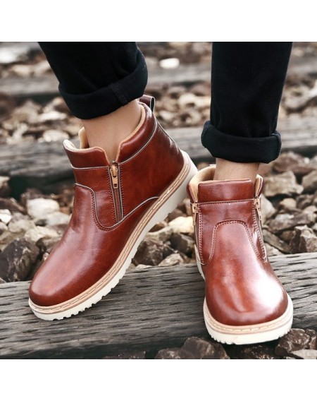 Double Zips PU Leather Ankle Boots - 42