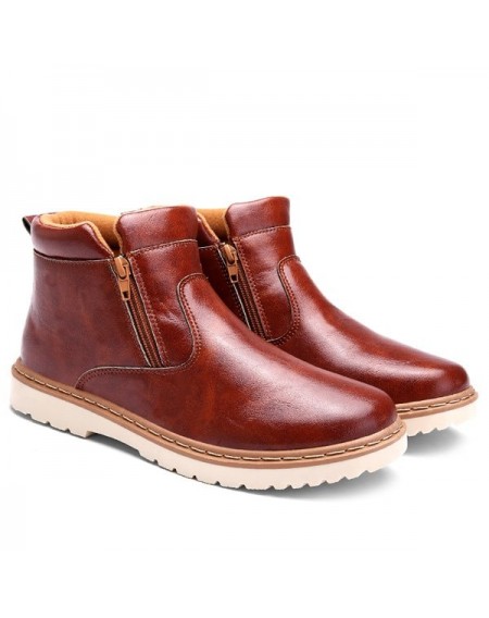 Double Zips PU Leather Ankle Boots - 42