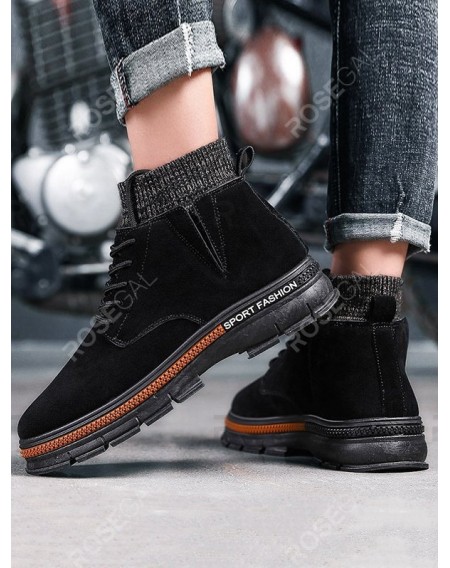 Lace Up Knitted Edge Solid Boots - Eu 39